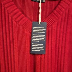 Sampeel Red Ribbed V-Neck Sweater